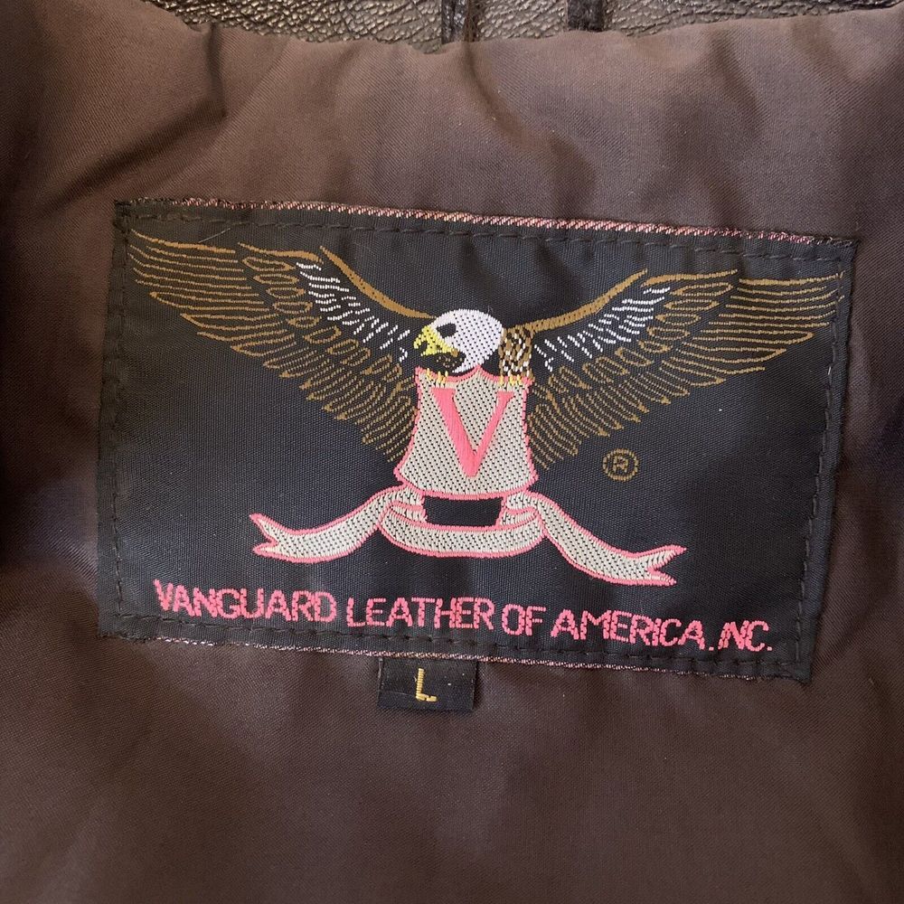 Vanguard Leather of America Jacket Mens Large Bomber Flight Brown Zip Front Coat - Picture 7 of 13